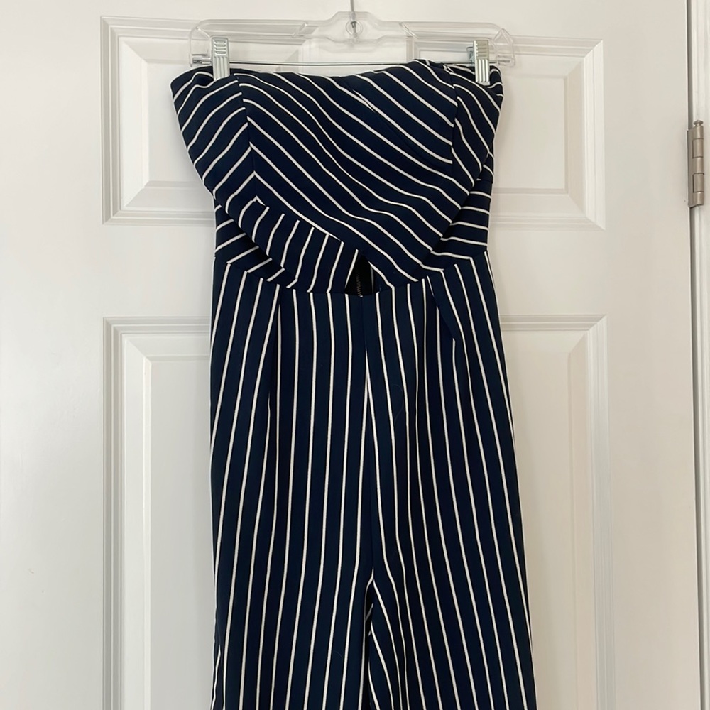 Charlotte Russe Blue and white striped jumpsuit